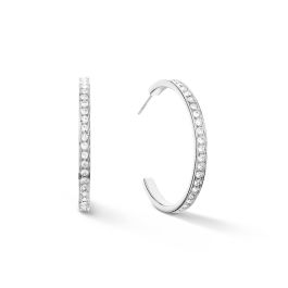Coeur De Lion Stainless Steel Silver Hoop Earrings Large - White Crystal