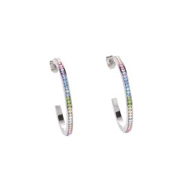 Coeur De Lion Pastel Rainbow Crystal Hoop Earrings - Silver