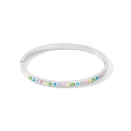 Coeur De Lion Stainless Steel Bangle - Square Multicolour Crystals