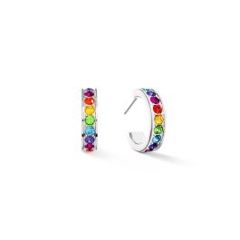 Coeur De Lion Stainless Steel Silver Hoop Earrings Small - Multicolour Crystal
