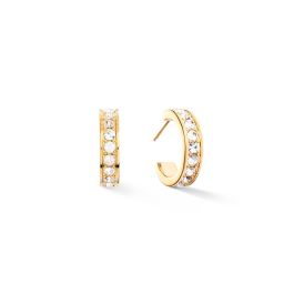 Coeur De Lion Stainless Steel Gold Hoop Earrings Small - White Crystal
