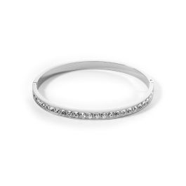 Coeur De Lion Stainless Steel Silver Bangle - White Round Crystals