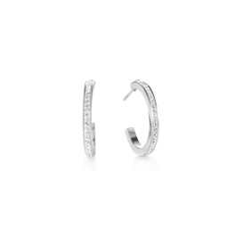 Coeur De Lion Silver Hoop Earrings - Clear Crystal