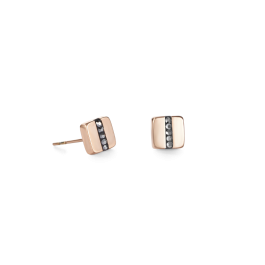 Coeur De Lion Pavé Square Stud Earrings - Anthracite and Rose