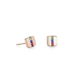 Coeur De Lion Pavé Square Stud Earrings - Multicolour and Rose