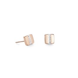 Coeur De Lion Pavé Square Stud Earrings - Clear Crystal and Rose