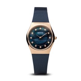 Bering Ladies Classic Polished Rose Gold and Blue Watch