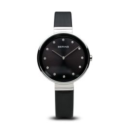 Bering Ladies Classic Polished Silver and Black Swarovski Set Watch