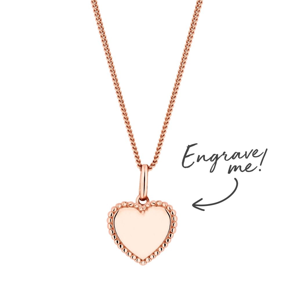 14ct Rose Gold Plated Sterling Silver 925 Beaded Edge Personalised Heart Pendant