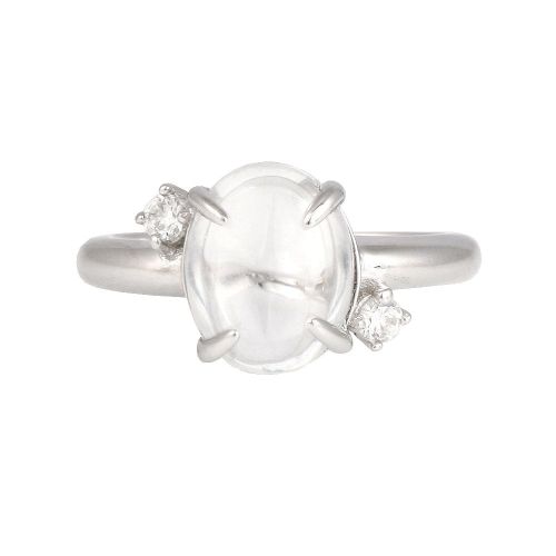 Sterling Silver Moonstone Cubic Zirconia Ring