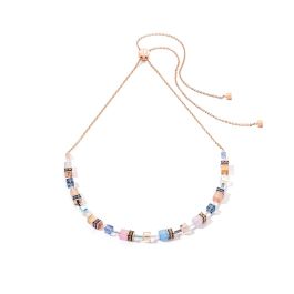 Coeur De Lion GeoCUBE Slider Necklace - Light Blue and Rose
