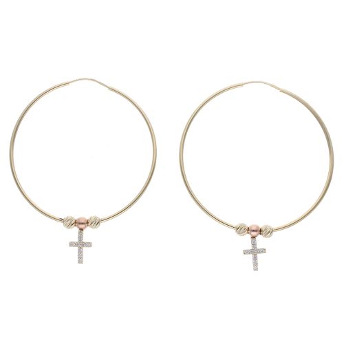 14ct Yellow And Rose Gold Cubic Zirconia Cross Earrings