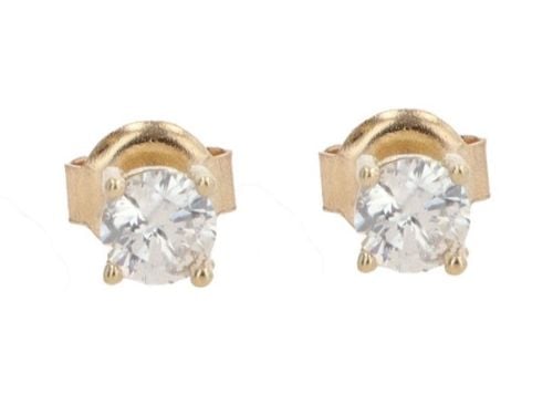 14ct Yellow Gold Cubic Zirconia Solitaire Stud Earrings