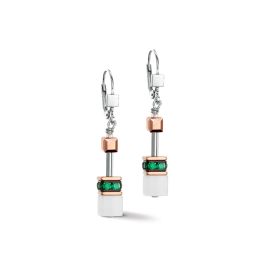 Coeur De Lion GeoCUBE Earrings - Iconic Rose Gold White and Dark Green