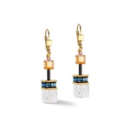 Coeur De Lion GeoCUBE Earrings - Rock Crystal Multicoloured Gold