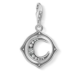 Thomas Sabo Charm Pendant - Rotating Silver Moon with Stones