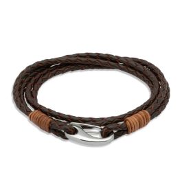 Unique & Co. Men's Double Wrap Brown Leather Bracelet with Shrimp Clasp