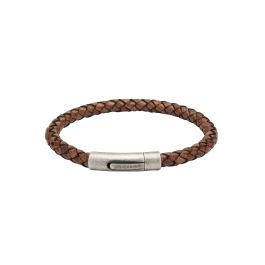 Unique and Co Mens Antique Brown Leather bracelet-Steel Clasp-Antique I.P. Plating