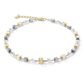Coeur De Lion GeoCUBE Necklace - Gold with White Crystal and Howlite