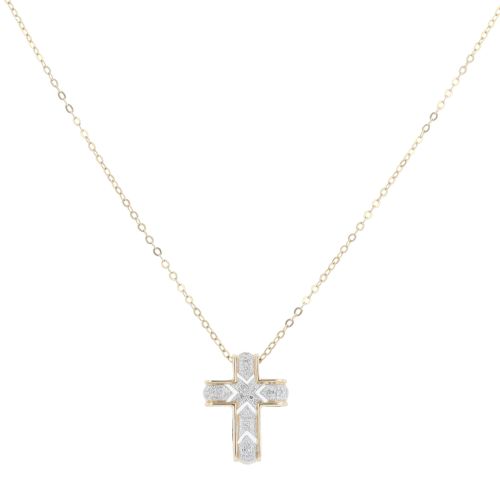 14ct Yellow Gold 0.10ct Diamond Cross Pendant and Chain 18"