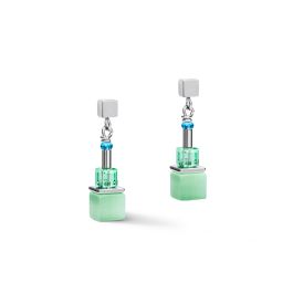 Coeur De Lion GeoCUBE Earrings - Silver and Pastel Green Couple