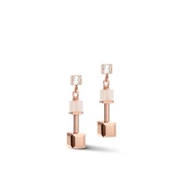 Coeur De Lion GeoCUBE Earrings - Pink Aventurine Rose Gold Peach