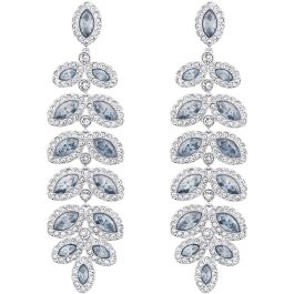 Swarovski Baron Pierced Earrings, Blue, Rhodium Plating