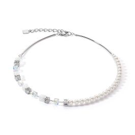 Coeur De Lion GeoCUBE Precious Fusion Pearls Necklace - Silver and White