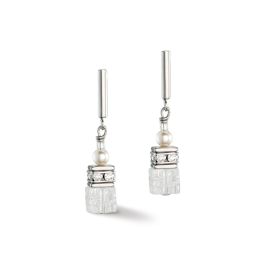 Coeur De Lion GeoCUBE Precious Fusion Pearls Earrings - Silver and White