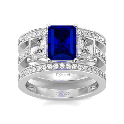 Jeulia Three Stone Radiant Cut Sterling Silver Ring Set