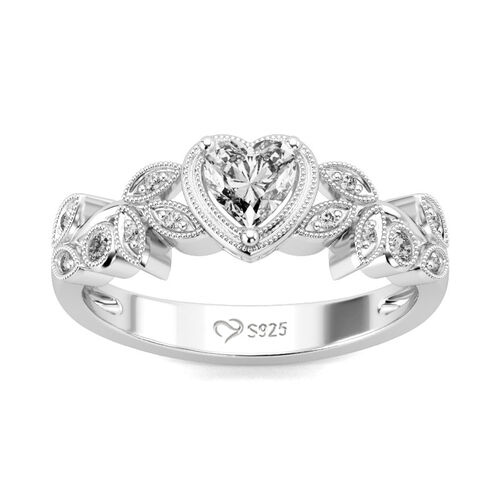 Jeulia Milgrain Heart Cut Sterling Silver Ring