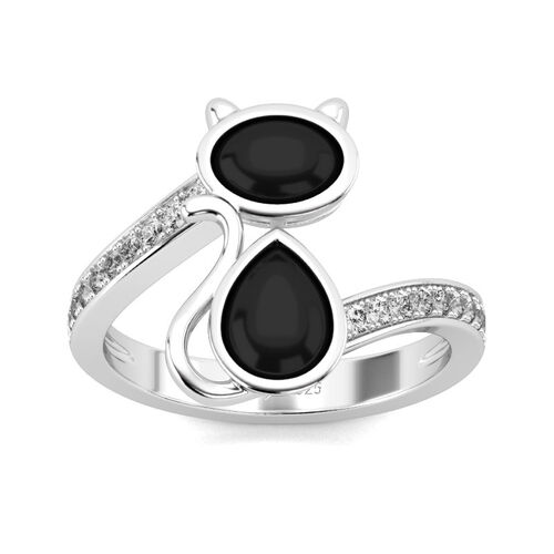 Jeulia Cat Design Oval and Pear Cut Sterling Silver Ring
