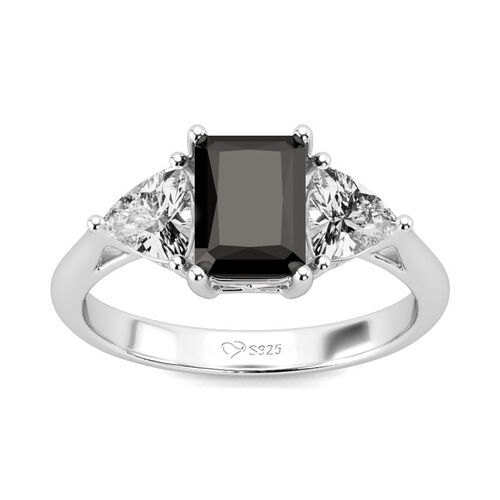 Jeulia Three Stone Emerald Cut Sterling Silver Ring