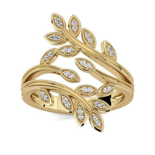 Jeulia Milgrain Leaf Design Round Cut Sterling Silver Ring