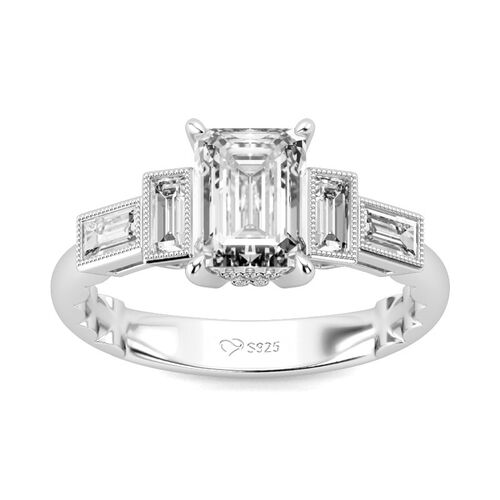 Jeulia Milgrain Emerald Cut Sterling Silver Ring