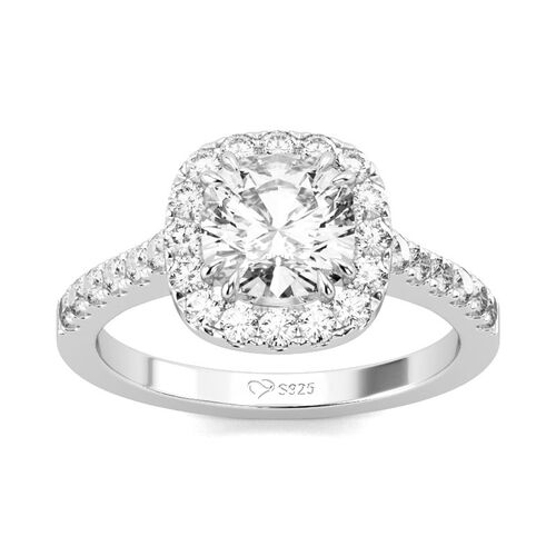Jeulia Halo Cushion Cut Sterling Silver Ring