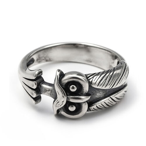 Jeulia "Ancient Wisdom" Night Owl Sterling Silver Men's Ring