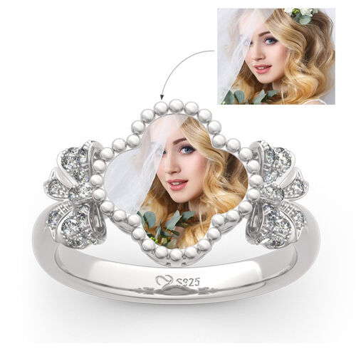 Jeulia "Lucky Filled of My Life" Sterling Silver Personalized Photo Ring