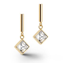 Coeur De Lion Brilliant Square Drop Earrings - Gold Crystal