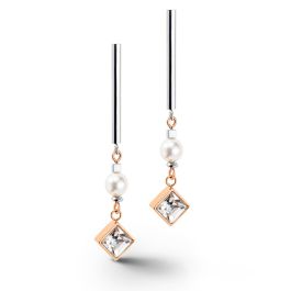 Coeur De Lion Brilliant Square Layer Pearl Earrings - Silver Rose Gold