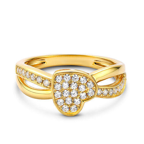 Jeulia Heart Split Shank Round Cut Sterling Silver Ring