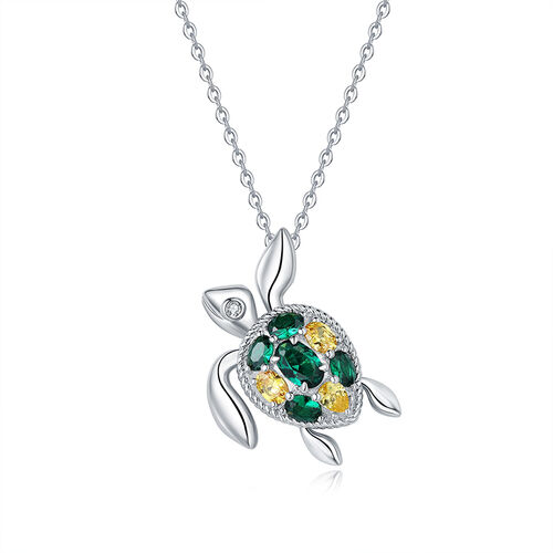 Jeulia "Colorful Turtle" Personalized Sterling Silver Necklace