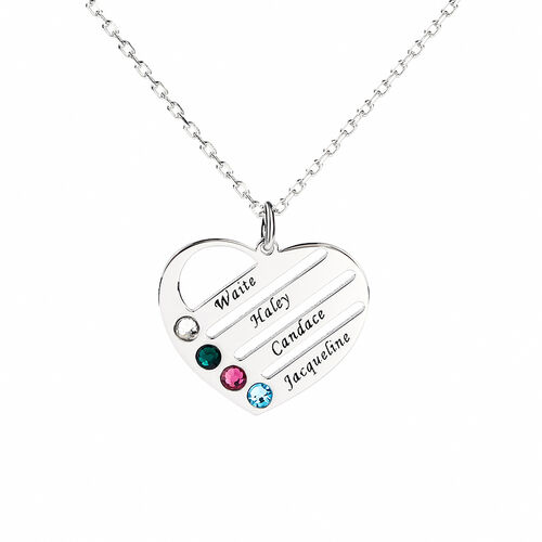 Jeulia Heart Shape Family Necklace with Birthstones Sterling Silver