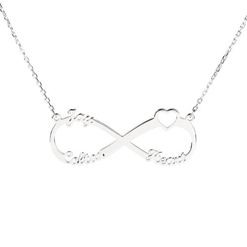 Jeulia Heart Shape Three Name Infinity Necklace Sterling Silver