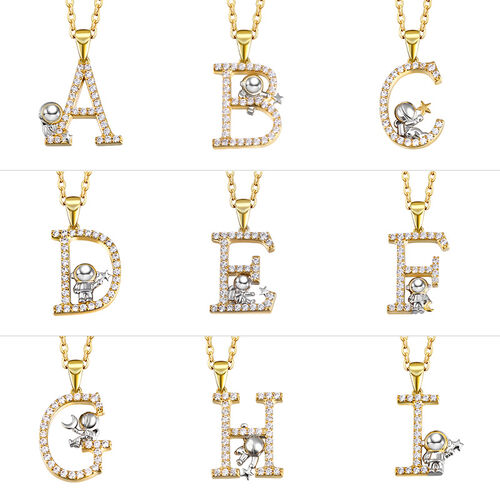 Jeulia "Roaming Space" Personalized Astronaut Sterling Silver Initial Necklace