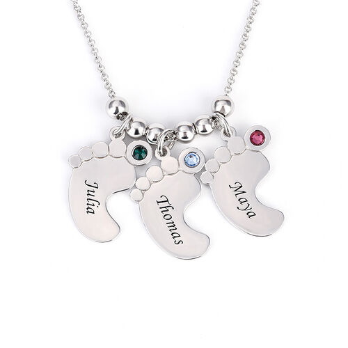 Jeulia Baby Feet Engraved Necklace With Birthstones Sterling Silver
