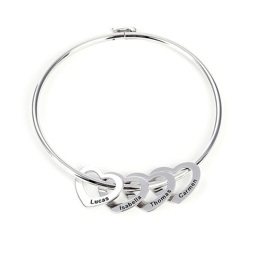 Jeulia Bangle Bracelet with Heart Shape Pendants in Sterling Silver