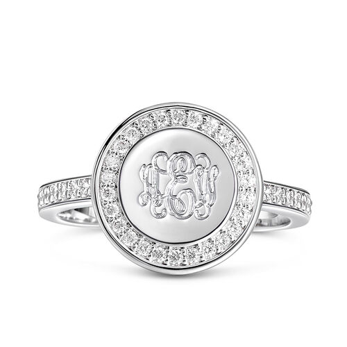 Jeulia Halo Round Monogram Personalized Sterling Silver Ring