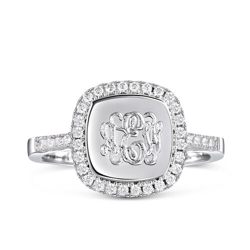 Jeulia Halo Square Monogram Personalized Sterling Silver Ring