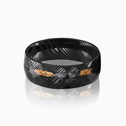 "Cosmic Whisper" 8mm Damascus Steel with Meteorite Men's Wedding Ring